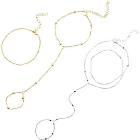 2 قطعة سوار خاتم الذهب العصرية سلسلة اليد للنساء-داينتي الذهب والفضة مطلي إنفينيتي البنصر سوار كومة مجوهرات in Kuwait