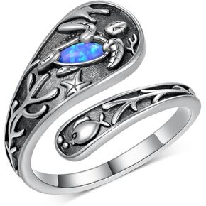 Turtle Ring 925 Sterling Sliver Opal Turtle Spoon Ring Turtie Jewelry Gifts for Women in Kuwait