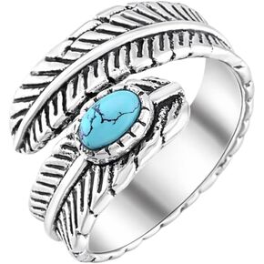 Silver Plated Feather Ring | 925 Silver Adjustable Open Ring | Vintage Leaf Design Inspirational Jewelry for Men & Women | Hypoallergenic Boho Statement Ring in Kuwait