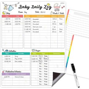 JJPRO Baby First Foods Tracker السبورة البيضاء - مغناطيس الثلاجة لتسجيل الطعام اليومي من 6 أشهر، ملصق النشاط، قائمة التحقق الجافة / مفكرتان إضافيتان - 14.5 بوصة × 11 بوصة in Kuwait