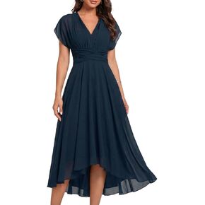 Women's Black Chiffon Dress Ruffle Short Sleeve Formal Dresses 2026 Summer Fashion Sexy Empire Waist Midi Dresses in Saudi Arabia