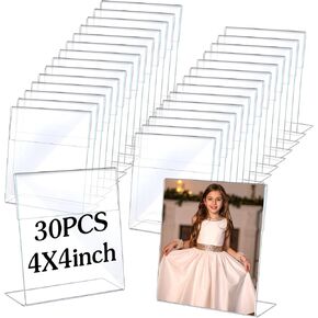 30 Pcs Acrylic Photo Frames 4 x 4 Inch Clear Picture Frames Slant Back Plastic Booth L Shaped Photo Stand Horizontal Small Sign Holder Name Display Stand with Insert for Home Office in Kuwait