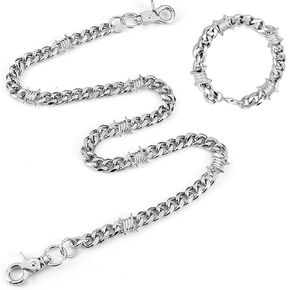 مجموعة سلسلة وسوار من الفولاذ المقاوم للصدأ، سلسلة بنطلون مقاس 26.38 بوصة مع مشبك مزدوج على شكل جراد البحر + سوار مقاس 9 بوصات، إكسسوارات ملابس الشارع فضية للرجال والنساء in Kuwait