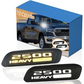 Front Bumper Hood Emble Replacement Side Marker Light Compatible With Dodge RAM 1500 HEMI 5.7L 2019-2024 (LH+RH) LED Marker Lamp w/White Daytime Running Light DRL & Amber Turn Signal Light in Kuwait