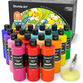 Shuttle Art 18 Colors Acrylic Paint Bottle Set (250ml/8.45oz), Rich Pigmented Bulk Painting Supplies for Artists, Beginners and Kids on Rocks Crafts Canvas Wood Ceramic in Kuwait