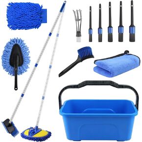 طقم غسيل السيارة 17 قطعة مع دلو، طقم تنظيف السيارة مع ممسحة فرشاة غسيل السيارة بمقبض طويل 62 بوصة، فرشاة عجلة منفضة القفاز، منشفة فرش تفصيلية، مستلزمات غسيل السيارات للسيارات RV الشاحنة الخارجية والداخلية in Kuwait