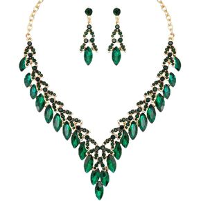 أنيقة بيان قلادة استرخى الأقراط ورقة العنقودية كريستال مجوهرات الزفاف مجموعة للنساء العرائس حفل زفاف حفلة موسيقية زي التبعي # NE001 in Kuwait