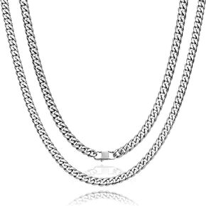 SanThree 7MM Pure Titanium Cuban Link Chain Necklace Valentines Gift for Him, Diamond Cut Skin Friendly Solid Titanium Chunky Double Tight Curb Chain Necklaces for Men Women Sensitive Skin Hip Hop Jewelry in Kuwait