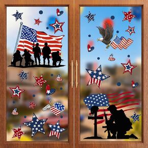 ZAWE 9 أوراق جنود نجوم أمريكا الوطنية التذكارية اليوم التذكاري نافذة تلتصق على الوجهين قابلة لإعادة الاستخدام ملصقات نافذة ثابتة لتزيين الحفلات والفصول الدراسية والمكاتب in Kuwait
