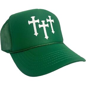 Three Crosses Triple Cross Kelly Green Trucker Hat Mesh Back Adult Size High Crown in Kuwait