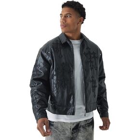 Cross Applique PU Bomber Jacket In Black in Saudi Arabia