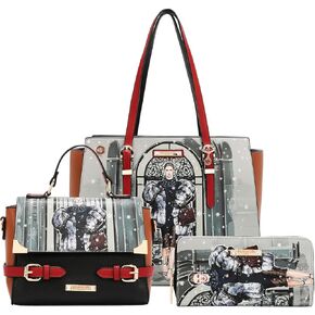 Nicole Lee Moda Snowflake Shopper 3 Piece Set, Vegan Pebbled Leather, Handbag with Dual Handles, Crossbody, Wallet in Kuwait