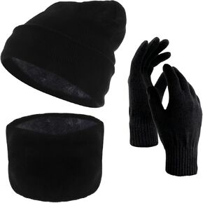 Winter Beanie Hat Scarf Gloves Set for Men Women Beanie Gloves Neck Warmer Set Warm Knit Fleece Lined Skull Cap in Kuwait