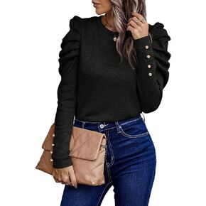 قمصان نسائية بأكمام طويلة، بلوزات أنيقة بياقة دائرية وأكمام منتفخة، بلوزات عصرية لربيع وخريف 2026 للخروج in Kuwait