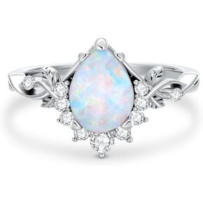 1.5 Carat 925 Sterling Silver Pear Shaped Opal Engagement Rings for Women Leaf Genuine Opal Promise Wedding Ring for Her in Kuwait