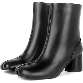 أحذية تابي للسيدات من KOKOMOMO، أحذية طويلة للكاحل بمقدمة مقسمة، كعب أسطواني مكتنز، أحذية النينجا اليابانية بسحاب، كعب قصير، أحذية رسمية للعمل اليومي للسيدات باللون الأسود، مقاس 9.5 in Kuwait