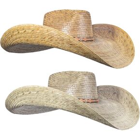 MexART (2 Pack) Oversized Cowboy Wide Brim Straw Hat Dark and Natural | Sombrero de Palma Grande Obscuro y Natural in Kuwait