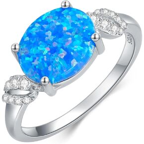 925 Sterling Silver Oval Blue Opal Ring with Zircon Spiral Edge Statement-rings Opal Jewelry Birthday Gifts for Women Her(Ring Size 5-9) in Kuwait