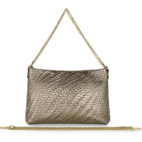 Italian Genuine Metallic Suede Crossbody Bag for Women with Zipper & Chain | Small Woven Shoulder Purse Handbag in Kuwait