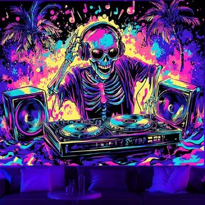 TUGCAY Blacklight Skull Tapestry UV Reactive Skeleton Tapestry Funny Music Tapestries Wall Hanging for Bedroom Dorm Party Decor (51.2 x 59.1 inches) in Kuwait