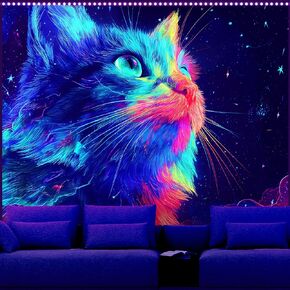 AOHMPT Glow in The Dark Tapestry Wall Hanging with Reactive UV Ideal for Bedroom, Living Room, Halloween Party Decorations Cat Design 78'' × 59'' Inch in Kuwait