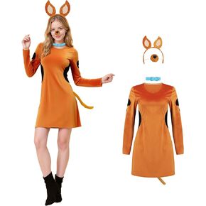 Women Puppy Dog Costume Dress Set Dog Ears Headband Tail Nose Collar Adult Doggie Detective TV Character Costume in Saudi Arabia