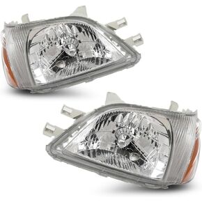 Headlights Assembly Fit For Toyota Echo 2000 2001 2002 Halogen Headlamps, Left Driver & Right Driver Side, Clear Lens Chrome Housing Amber Reflector, 8115052190 8111052190 in Kuwait