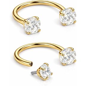 Double Gem Horseshoe Nose Rings For Women - U Hoop Earring For Lobe, Upper Lobe, Tragus, Helix, Daith, Conch, Rook Cartilage Horseshoe Earrings For Women - 316LVM Surgical Steel (20g, 18g, 16g) in Kuwait