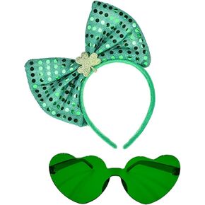 St. Patrick's Day Headband and Glasses Green Sequins Bowknot Headbands Hair Hoops Shamrock Clover Headband for Women in Saudi Arabia
