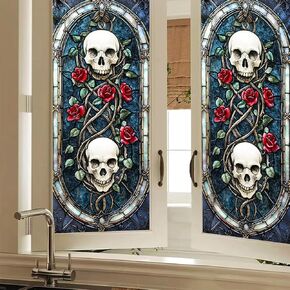 Gothic Rainbow Skull Angel Privacy Window Film Stained Glass Decorative Cling for Glass Doors and Windows Colorful Halloween PVC Panel 17.7x39.3 Inch Indoor Home Office Decor in Kuwait