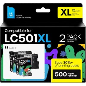 Compatible with LC501XL Ink Cartridges LC-501 XL Ink Cartridges Work for Brother MFC-J1360DW, MFC-J1410DW, MFC-J1260DW Printer High Yield 2-Pack Black in Kuwait