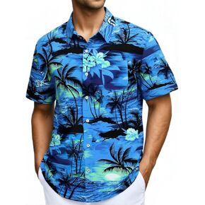 Mens Hawaiian Shirts Short Sleeve Button Down Shirts Tropical Floral Palm Summer Beach Lightweight Collar Shirt in Saudi Arabia
