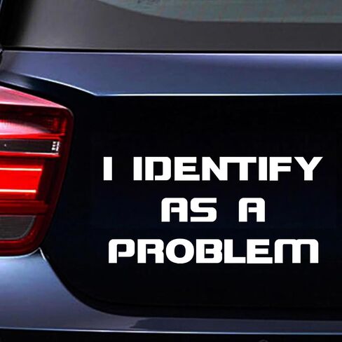 I Identify as a Problem Vinyl Decal, 8 x 4 inches, Funny Car Laptop Sticker, Long-Lasting Weatherproof (Black) in Saudi Arabia