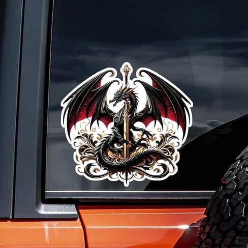 2PC Dragon & Sword Vinyl Decals 5.12"x4.72" Waterproof, Self-Adhesive Stickers for Cars, Laptops, Trucks, Motorcycles - Scratch Cover & Door Accent |BZ83 in Saudi Arabia