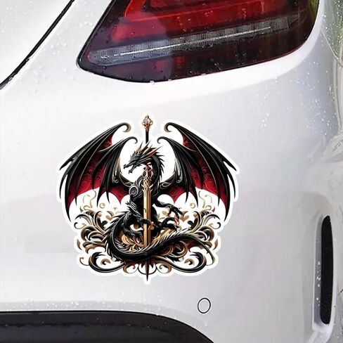 2PC Dragon & Sword Vinyl Decals 5.12"x4.72" Waterproof, Self-Adhesive Stickers for Cars, Laptops, Trucks, Motorcycles - Scratch Cover & Door Accent |BZ83 in Saudi Arabia