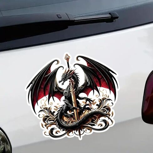 2PC Dragon & Sword Vinyl Decals 5.12"x4.72" Waterproof, Self-Adhesive Stickers for Cars, Laptops, Trucks, Motorcycles - Scratch Cover & Door Accent |BZ83 in Saudi Arabia