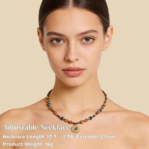 MEETCUTE Sunflower Tiger's Eye Pendant Beaded Necklace for Women, Vintage Boho-Charm Necklace Fashion Chain Accessory Creative, Dainty Jewelry GiftS in Kuwait