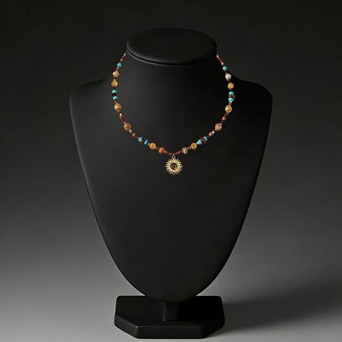 MEETCUTE Sunflower Tiger's Eye Pendant Beaded Necklace for Women, Vintage Boho-Charm Necklace Fashion Chain Accessory Creative, Dainty Jewelry GiftS in Kuwait