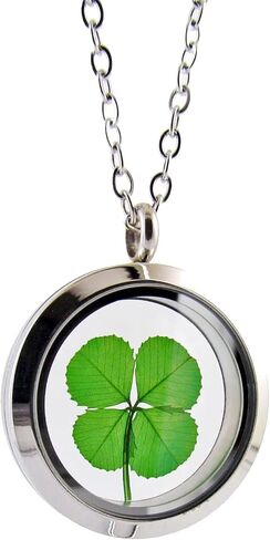Genuine Preserved Four Leaf Clover Good Luck Charm Stainless Steel Pendant Necklace in Saudi Arabia