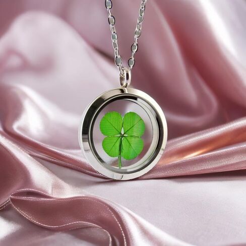 Genuine Preserved Four Leaf Clover Good Luck Charm Stainless Steel Pendant Necklace in Saudi Arabia