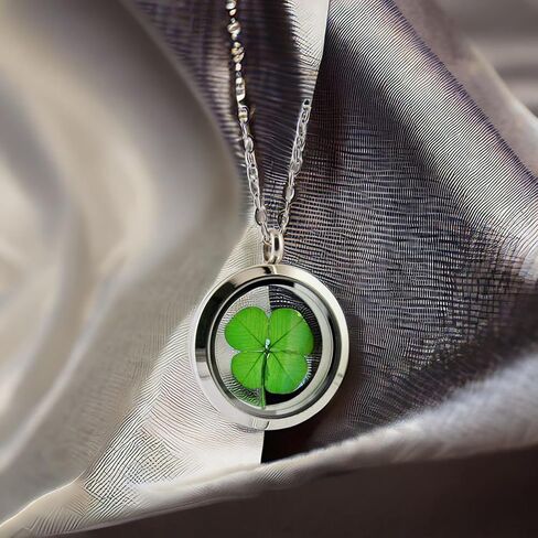 Genuine Preserved Four Leaf Clover Good Luck Charm Stainless Steel Pendant Necklace in Saudi Arabia