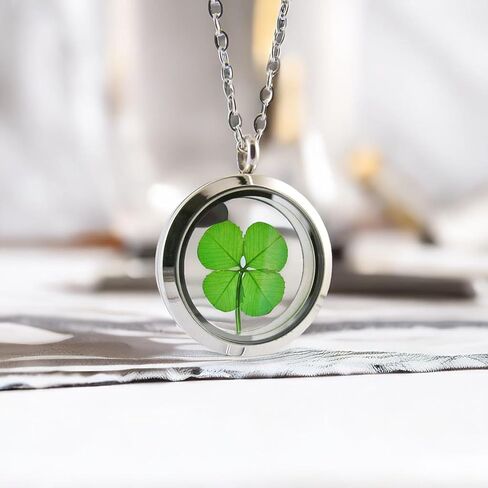 Genuine Preserved Four Leaf Clover Good Luck Charm Stainless Steel Pendant Necklace in Saudi Arabia