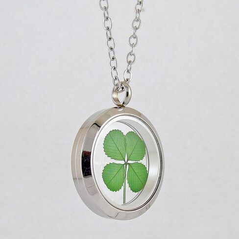 Genuine Preserved Four Leaf Clover Good Luck Charm Stainless Steel Pendant Necklace in Saudi Arabia