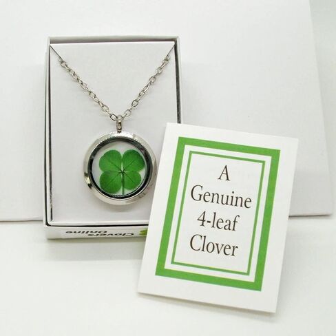 Genuine Preserved Four Leaf Clover Good Luck Charm Stainless Steel Pendant Necklace in Saudi Arabia