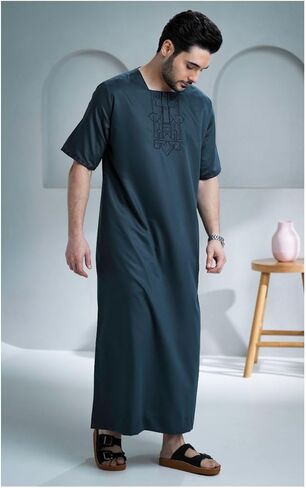 Amoura Dark Grey Half Sleeve Thobe Jubba in Saudi Arabia