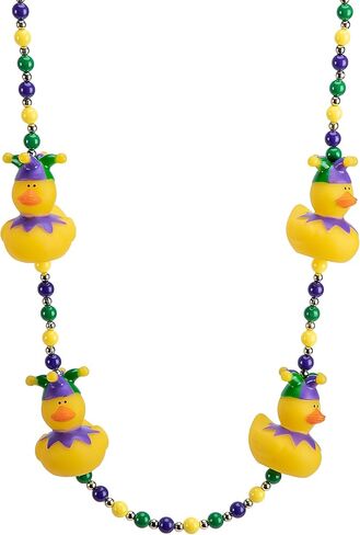 Wehhbtye 2 Pcs Mardi Gras Rubber Duck Beads Necklace, Mardi Gras Jester Ducks Beads Necklace, Purple Gold Green Beaded Duck Necklaces for Carnival New Orleans Parade Party Costume Accessories in Kuwait
