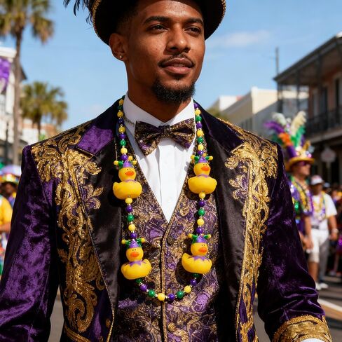 Wehhbtye 2 Pcs Mardi Gras Rubber Duck Beads Necklace, Mardi Gras Jester Ducks Beads Necklace, Purple Gold Green Beaded Duck Necklaces for Carnival New Orleans Parade Party Costume Accessories in Kuwait