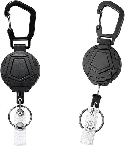 Retractable Keychain, Heavy Duty Badge Reels with Secure Carabiner Clip, Professional Access Solution for Maintenance Engineers and Outdoor Activities, Black 2-Pack in Kuwait