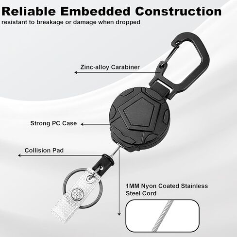 Retractable Keychain, Heavy Duty Badge Reels with Secure Carabiner Clip, Professional Access Solution for Maintenance Engineers and Outdoor Activities, Black 2-Pack in Kuwait
