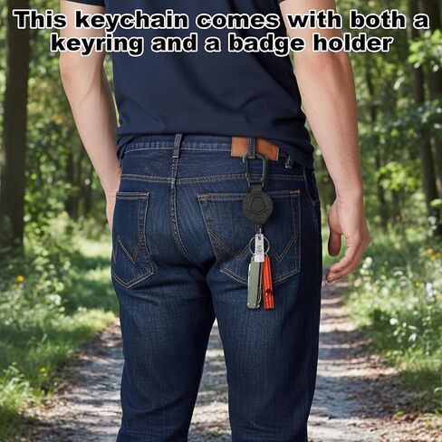 Retractable Keychain, Heavy Duty Badge Reels with Secure Carabiner Clip, Professional Access Solution for Maintenance Engineers and Outdoor Activities, Black 2-Pack in Kuwait